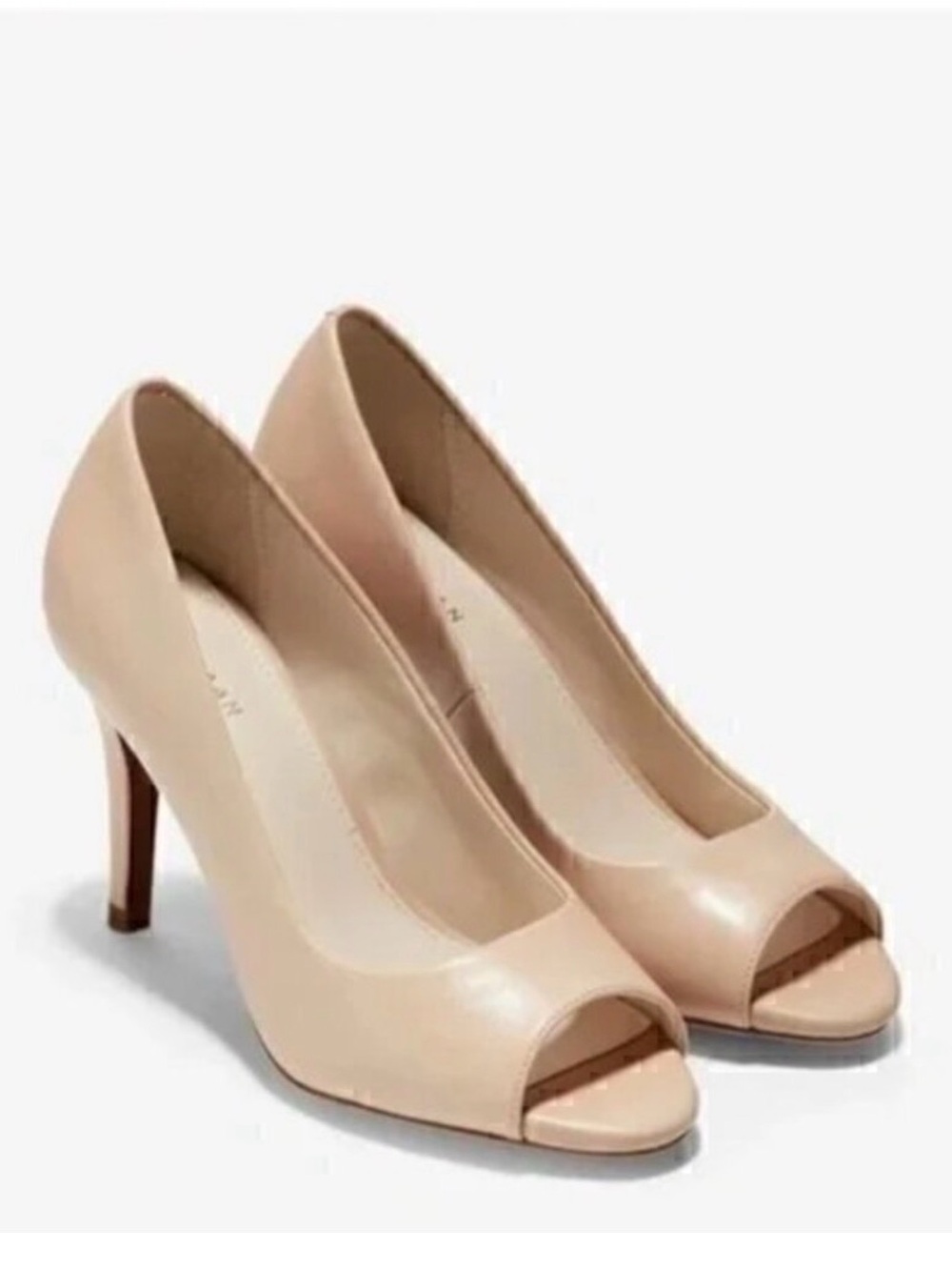 Cole Haan Harlow Peep Toe Pumps Nude Leather Size 9B Nordstrom Tag 3.5” Heel